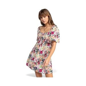 Roxy Multicolor Floral Smocked Mini Dress/swim cover-up NWT